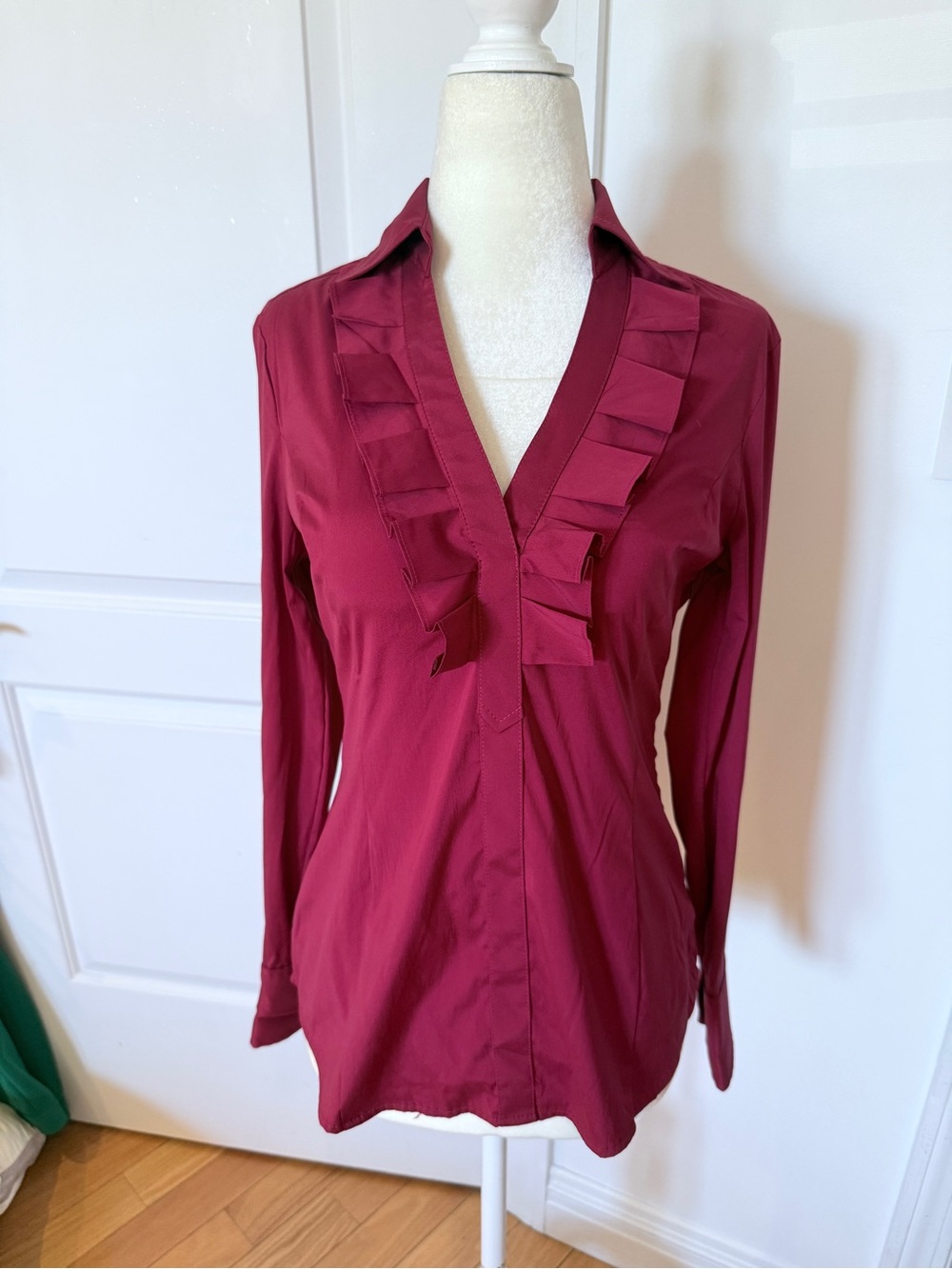 Express Red Ruffle-Trim Button Down Blouse